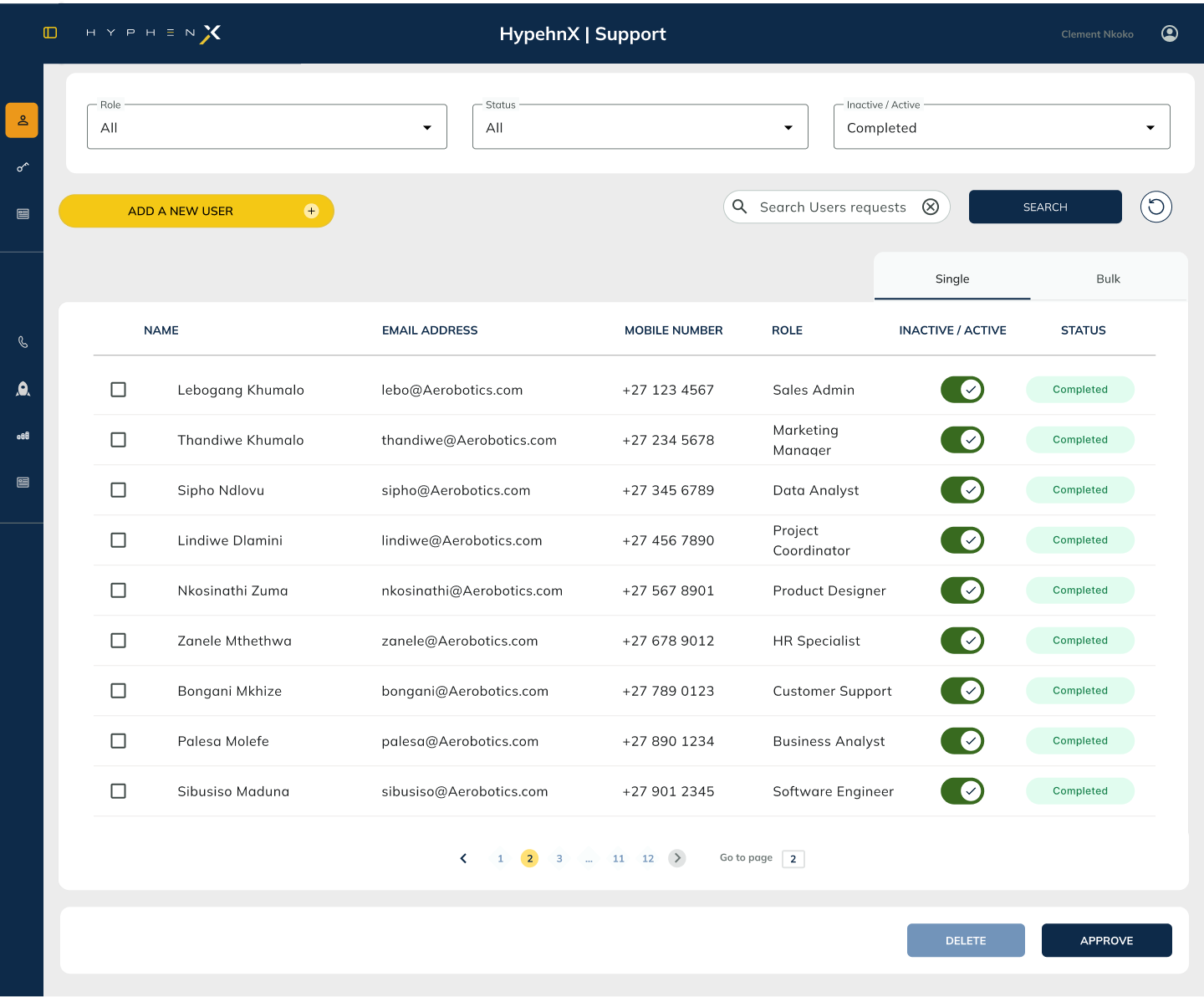 AVS user list table view in HyphenX