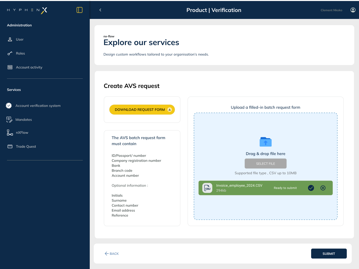 Batch Upload showing file ready to submit confirmation