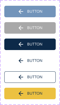 HyphenX button variants: blue, disabled, dark navy, ghost, outlined, gold CTA