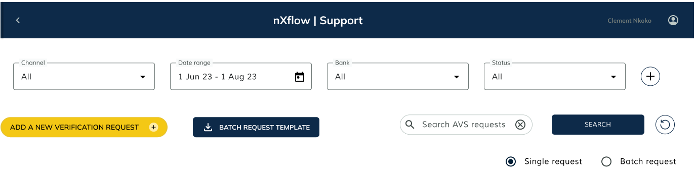 AVS top header with filter controls and action buttons