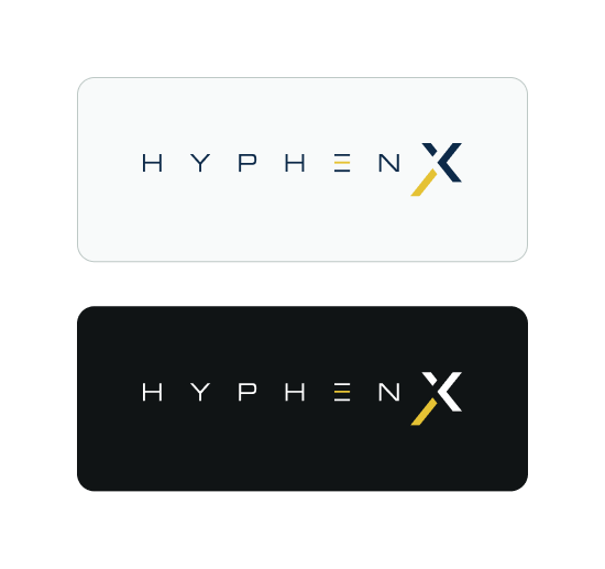 HyphenX logo on light and dark backgrounds