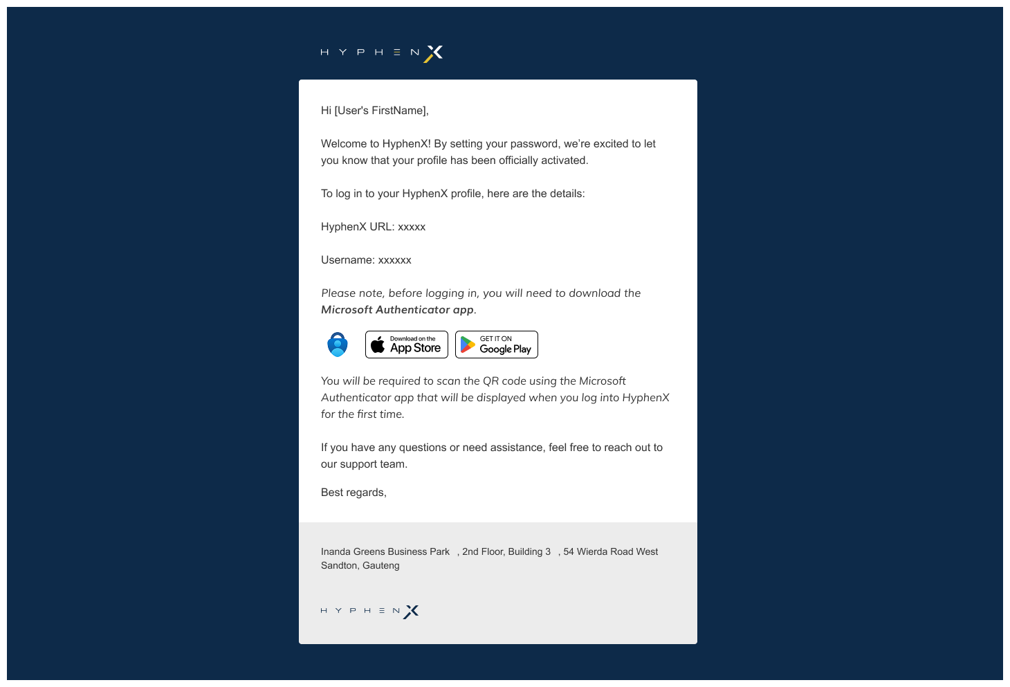 Email template landscape version with HyphenX branding