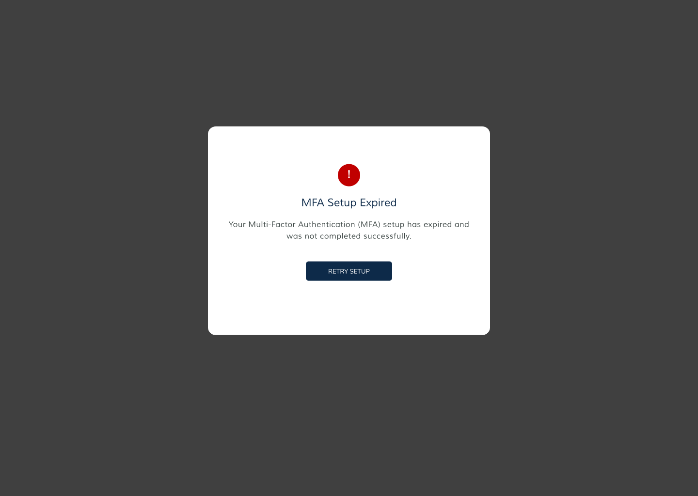 MFA Setup Expired error screen with retry option