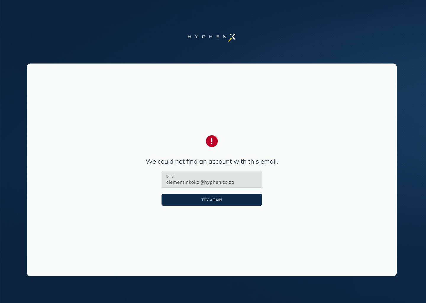 Unregistered email error showing we could not find an account with this email