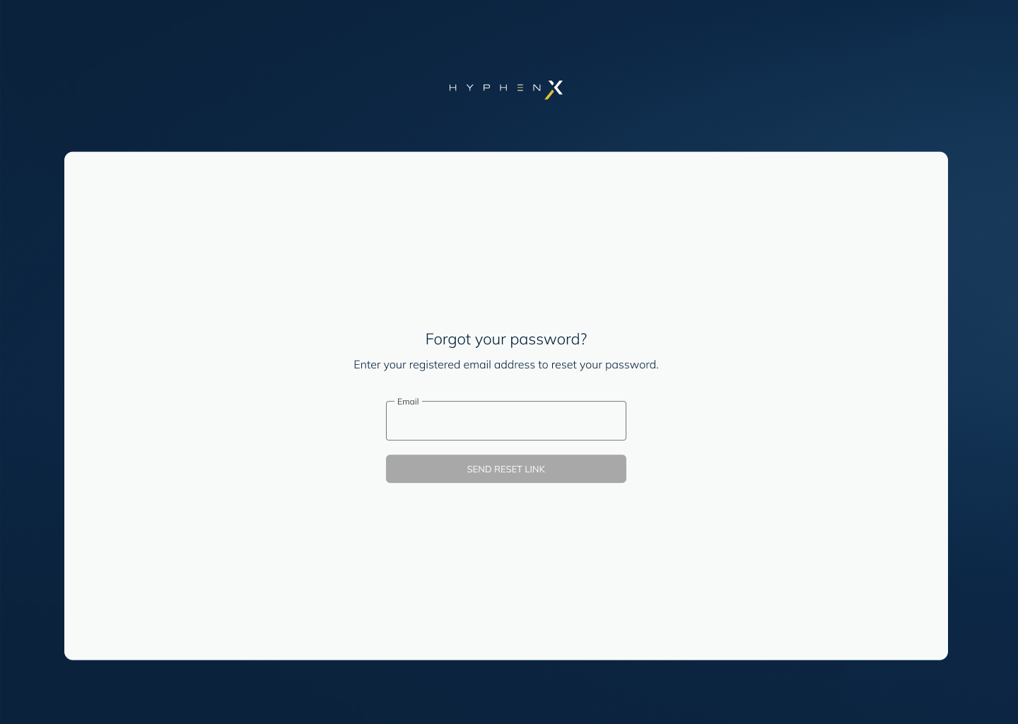 Forgot password screen with empty email field and disabled send button